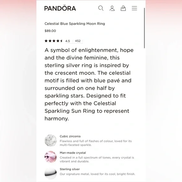 Pandora Gold and Silver Celestial Sun and Moon Ring Set size 6.5 - Picture 2 of 7